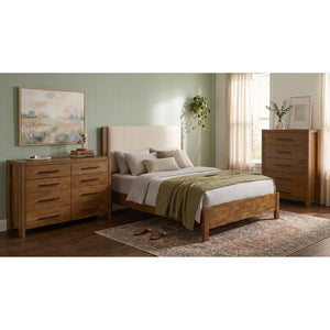 English Elm Ashcourt Modern Rustic Eastern King Bedroom Set with Upholstered Panel Bed and Brass Pulls B2777S00237
