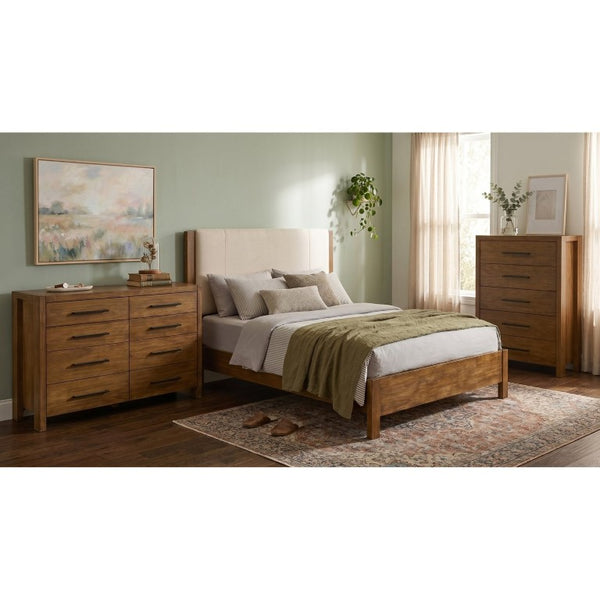 English Elm Ashcourt Modern Rustic Eastern King Bedroom Set with Upholstered Panel Bed and Brass Pulls B2777S00237