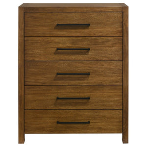 English Elm Ashcourt Modern Rustic Eastern King Bedroom Set with Upholstered Panel Bed and Brass Pulls B2777S00237