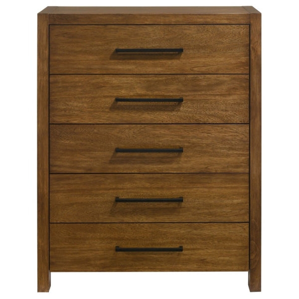 English Elm Ashcourt Modern Rustic Eastern King Bedroom Set with Upholstered Panel Bed and Brass Pulls B2777S00237