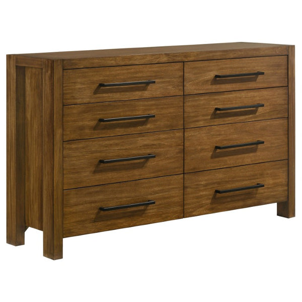 English Elm Ashcourt Modern Rustic Eastern King Bedroom Set with Upholstered Panel Bed and Brass Pulls B2777S00237