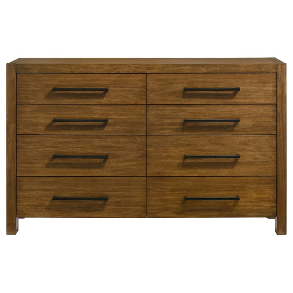 English Elm Ashcourt Modern Rustic Eastern King Bedroom Set with Upholstered Panel Bed and Brass Pulls B2777S00237