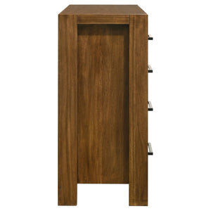 English Elm Ashcourt Modern Rustic Eastern King Bedroom Set with Upholstered Panel Bed and Brass Pulls B2777S00237