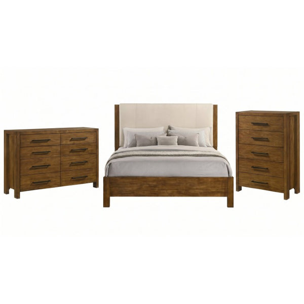English Elm Ashcourt Modern Rustic Eastern King Bedroom Set with Upholstered Panel Bed and Brass Pulls B2777S00237