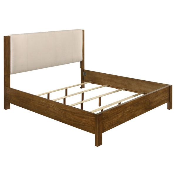 English Elm Ashcourt Modern Rustic Eastern King Bedroom Set with Upholstered Panel Bed and Brass Pulls B2777S00237
