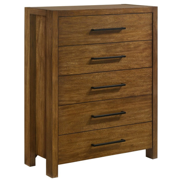 English Elm Ashcourt Modern Rustic Eastern King Bedroom Set with Upholstered Panel Bed and Brass Pulls B2777S00237