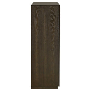 English Elm Meridian Transitional Queen Bedroom Set with Upholstered Bed Dresser and Oak Finish B2777S00238