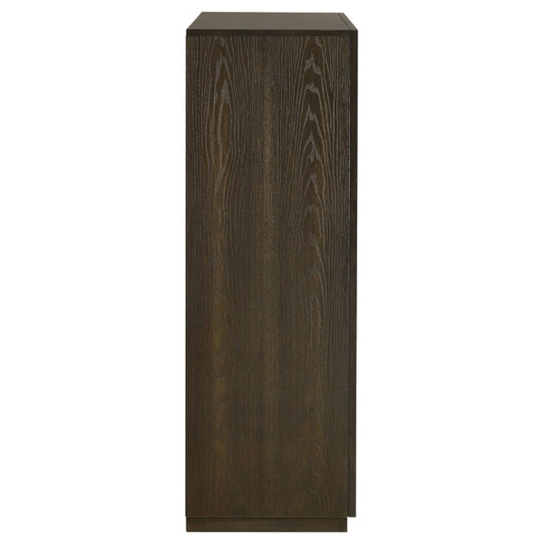 English Elm Meridian Transitional Queen Bedroom Set with Upholstered Bed Dresser and Oak Finish B2777S00238