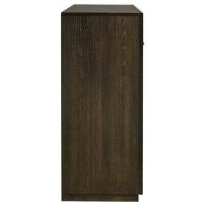 English Elm Meridian Transitional Queen Bedroom Set with Upholstered Bed Dresser and Oak Finish B2777S00238