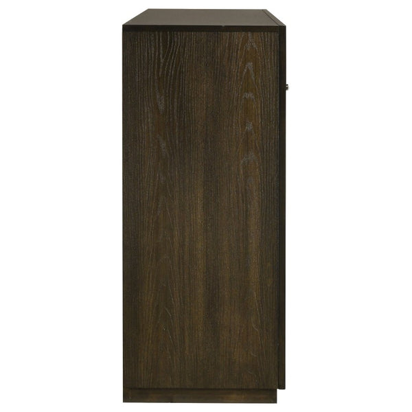 English Elm Meridian Transitional Queen Bedroom Set with Upholstered Bed Dresser and Oak Finish B2777S00238