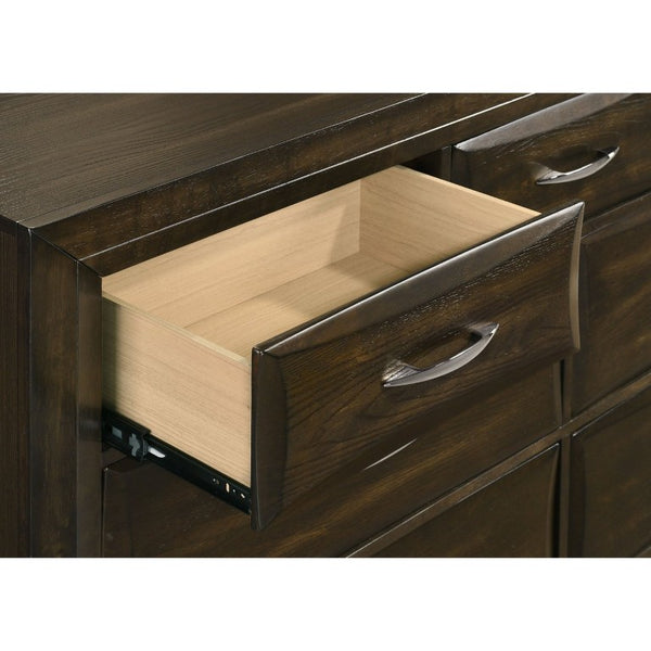 English Elm Meridian Transitional Queen Bedroom Set with Upholstered Bed Dresser and Oak Finish B2777S00238