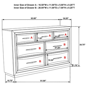 English Elm Meridian Transitional Queen Bedroom Set with Upholstered Bed Dresser and Oak Finish B2777S00238