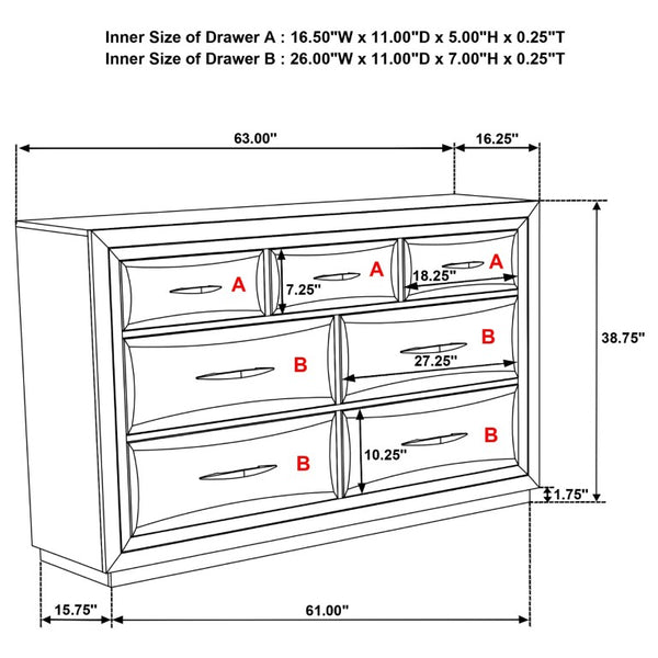 English Elm Meridian Transitional Queen Bedroom Set with Upholstered Bed Dresser and Oak Finish B2777S00238