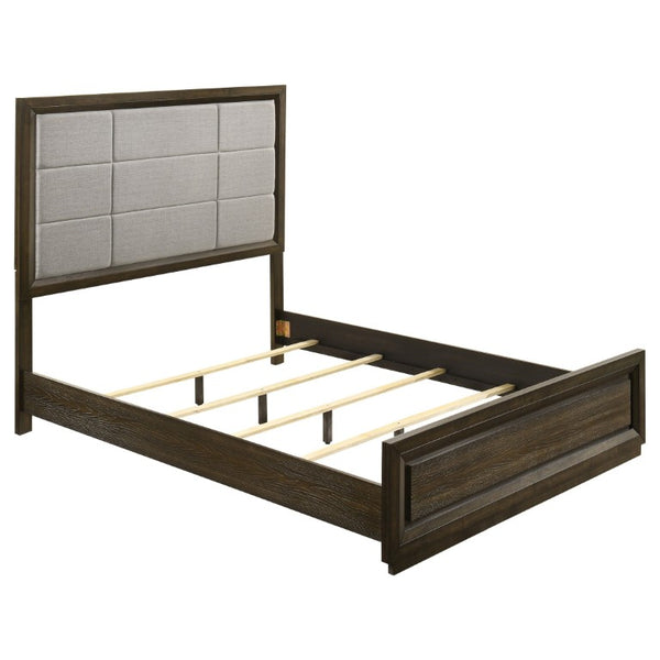 English Elm Meridian Transitional Queen Bedroom Set with Upholstered Bed Dresser and Oak Finish B2777S00238