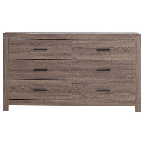 English Elm Kingsley Queen Platform Bedroom Set with Slatted Headboard and Barrel Oak Finish B2777S00241