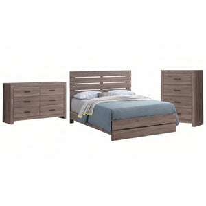 English Elm Kingsley Queen Platform Bedroom Set with Slatted Headboard and Barrel Oak Finish B2777S00241
