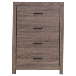 English Elm Kingsley Queen Platform Bedroom Set with Slatted Headboard and Barrel Oak Finish B2777S00241
