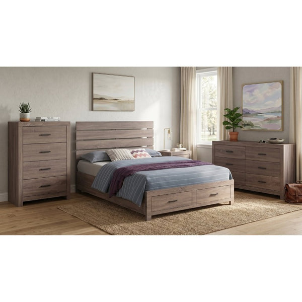 English Elm Kingsley Barrel Oak Queen Bedroom Set with Platform Bed Dresser and Storage Chest B2777S00242