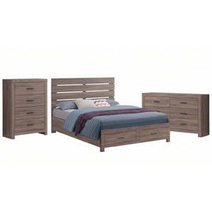 English Elm Kingsley Barrel Oak Queen Bedroom Set with Platform Bed Dresser and Storage Chest B2777S00242