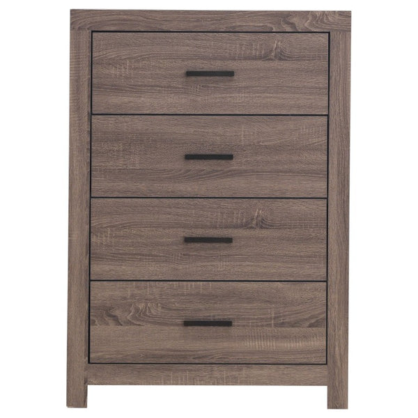 English Elm Kingsley Barrel Oak Queen Bedroom Set with Platform Bed Dresser and Storage Chest B2777S00242