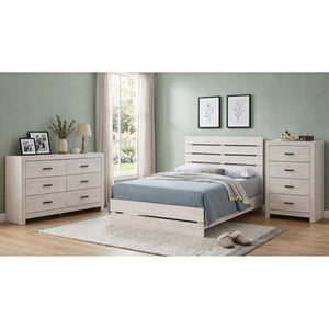 English Elm Kingsley Coastal White Queen Bedroom Set with Slatted Headboard and Bronze Pulls B2777S00244