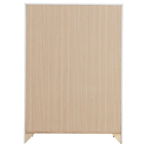 English Elm Kingsley Coastal White Queen Bedroom Set with Slatted Headboard and Bronze Pulls B2777S00244