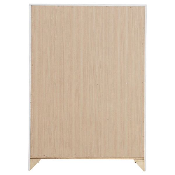 English Elm Kingsley Coastal White Queen Bedroom Set with Slatted Headboard and Bronze Pulls B2777S00244