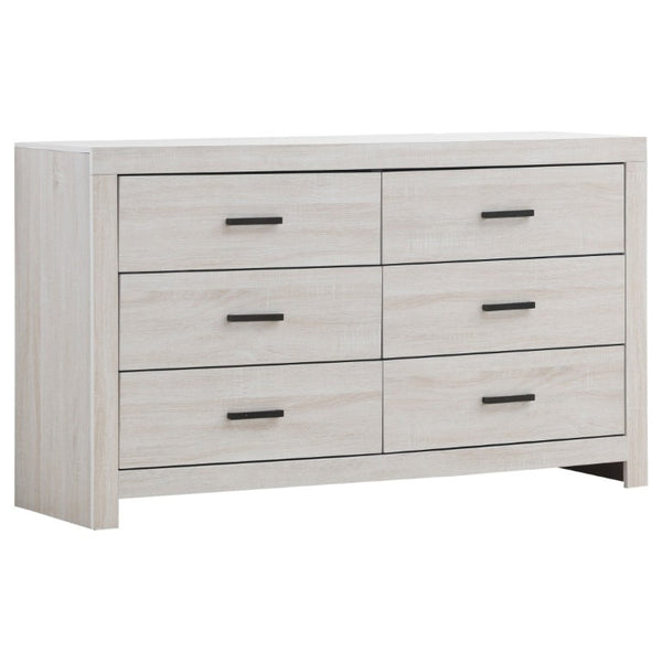 English Elm Kingsley Coastal White Queen Bedroom Set with Slatted Headboard and Bronze Pulls B2777S00244