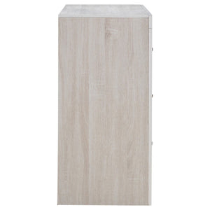 English Elm Kingsley Coastal White Queen Bedroom Set with Slatted Headboard and Bronze Pulls B2777S00244