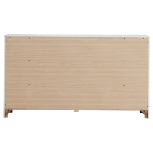 English Elm Kingsley Coastal White Queen Bedroom Set with Slatted Headboard and Bronze Pulls B2777S00244