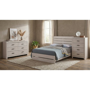 English Elm Kingsley Coastal White Queen Bedroom Set with Slatted Headboard and Bronze Pulls B2777S00244