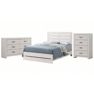 English Elm Kingsley Coastal White Queen Bedroom Set with Slatted Headboard and Bronze Pulls B2777S00244