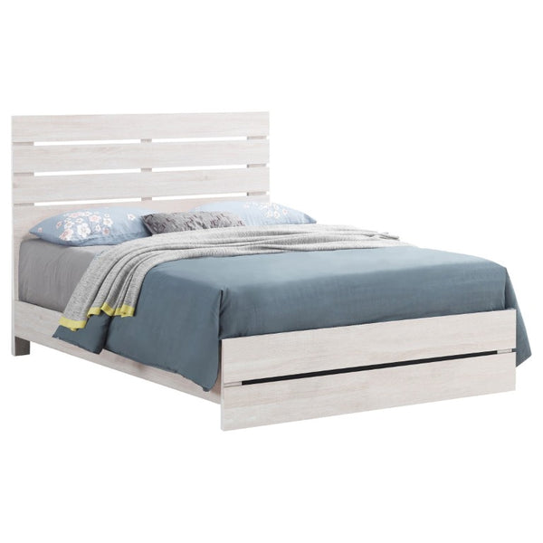 English Elm Kingsley Coastal White Queen Bedroom Set with Slatted Headboard and Bronze Pulls B2777S00244