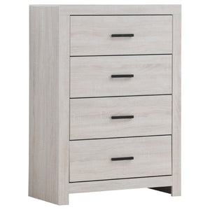 English Elm Kingsley Coastal White Queen Bedroom Set with Slatted Headboard and Bronze Pulls B2777S00244
