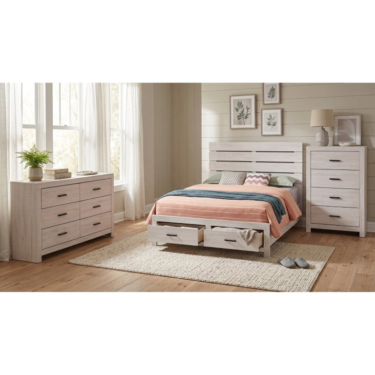 English Elm Kingsley Coastal White Queen Bedroom Set with Slatted Bed and Ample Drawer Storage B2777S00246