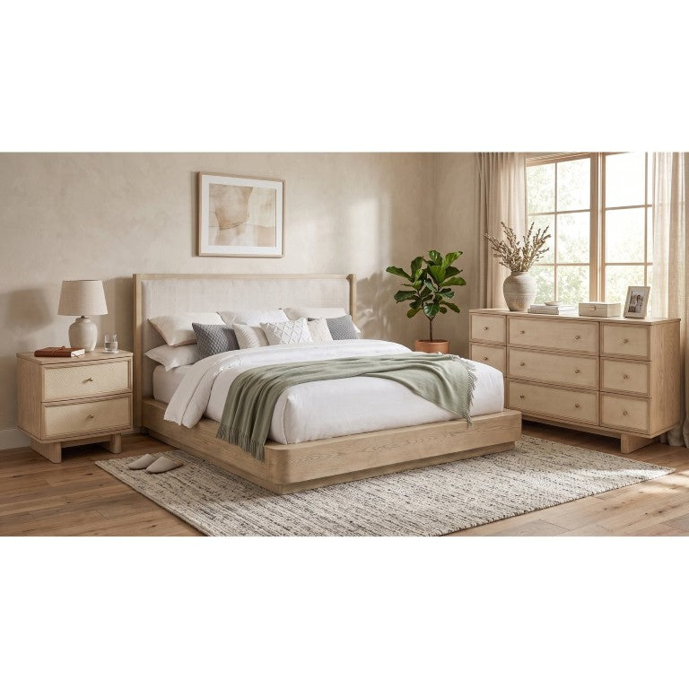 English Elm Malani Queen Bedroom Set Wingback Platform Bed Cane Accents Brass Hardware 3Pc B2777S00266