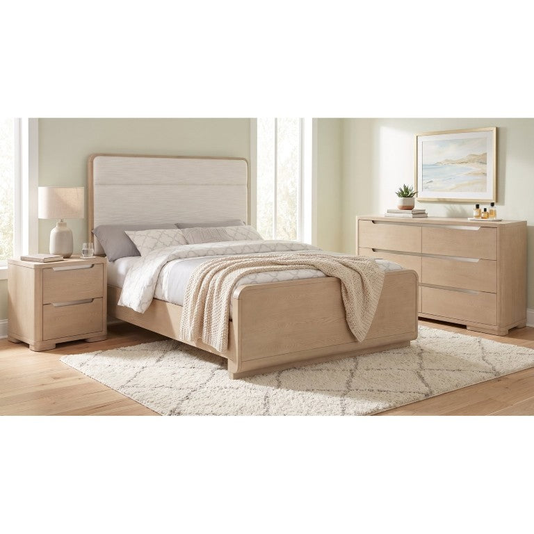 English Elm Serrano Queen Bedroom Set Boucle Headboard Light Elm Dresser Nightstand Included B2777S00277