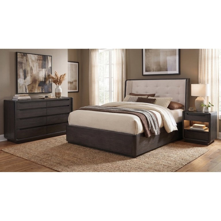 English Elm Marcello Tufted Wingback King Bedroom Set with LED Nightstand in Burnished Black B2777S00279