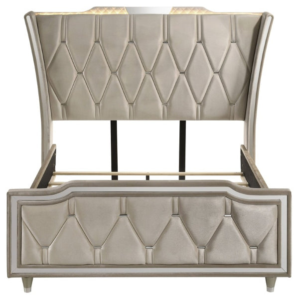 English Elm Provence Queen Bedroom Set Velvet Tufted Wingback Glam LED Accent 3 Piece Suite B2777S00283