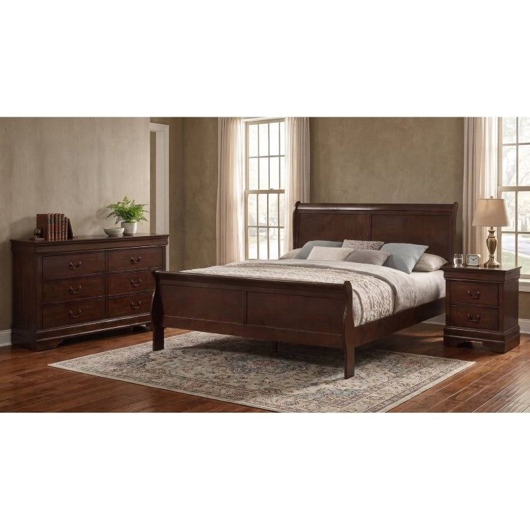 English Elm Henri Charles Sleigh Bed Bedroom Set Cappuccino Wood Grain with Nickel Bail Hardware B2777S00291