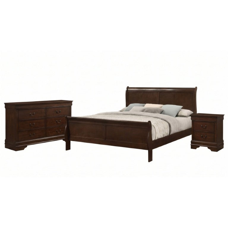 English Elm Henri Charles Sleigh Bed Bedroom Set Cappuccino Wood Grain with Nickel Bail Hardware B2777S00291