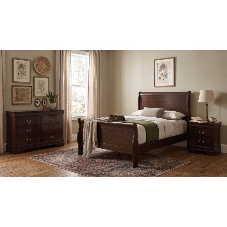 English Elm Henri Charles Cappuccino Twin Bedroom Set with Sleigh Bed Dresser and Nightstand B2777S00293
