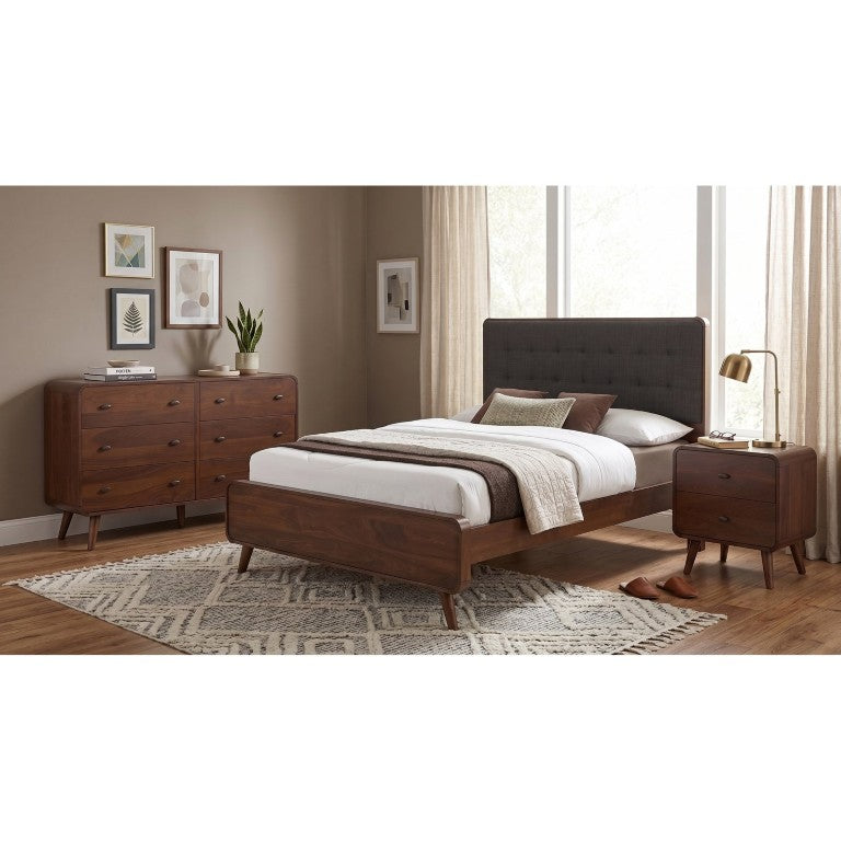 English Elm Wren Dark Walnut Queen Bedroom Suite with Square Tufted Headboard and USB Charging B2777S00318