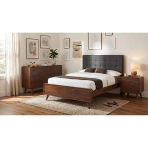 English Elm Wren Dark Walnut Queen Bedroom Suite with Square Tufted Headboard and USB Charging B2777S00318