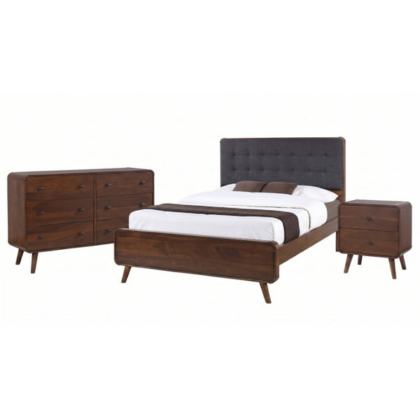 English Elm Wren Dark Walnut Queen Bedroom Suite with Square Tufted Headboard and USB Charging B2777S00318