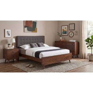 English Elm Wren Mid-Century Eastern King Bedroom Set with Walnut Veneer and Tufted Headboard B2777S00320