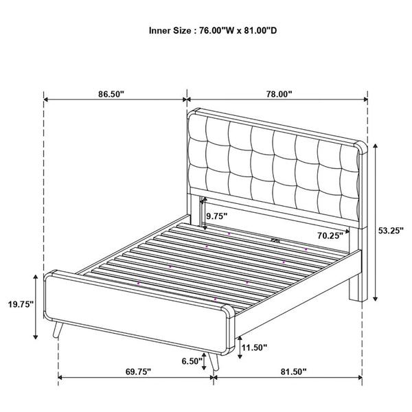 English Elm Wren Mid-Century Eastern King Bedroom Set with Walnut Veneer and Tufted Headboard B2777S00320