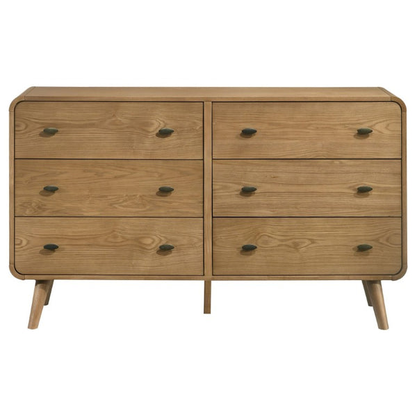English Elm Wren Light Ash Platform Bedroom Set Mid-Century Tufted Headboard with USB Nightstands Standard B2777S00323