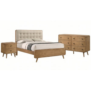 English Elm Wren Light Ash Platform Bedroom Set Mid-Century Tufted Headboard with USB Nightstands Standard B2777S00323