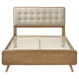 English Elm Wren Light Ash Platform Bedroom Set Mid-Century Tufted Headboard with USB Nightstands Standard B2777S00323
